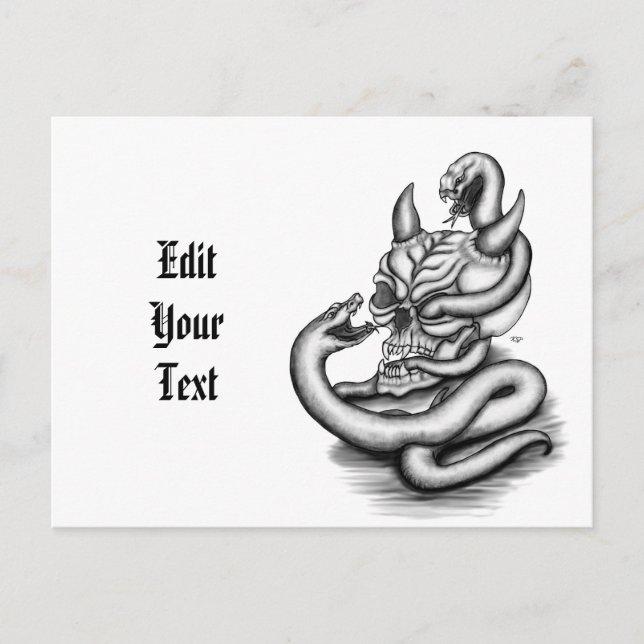 Skull - Devil Head with Snake Invitation Postcard (Front)