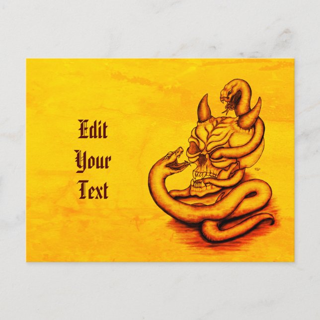 Skull - Devil Head with Snake Invitation Postcard (Front)