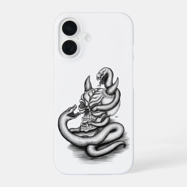 Skull - Devil Head with Snake iPhone 16 Case (Back)