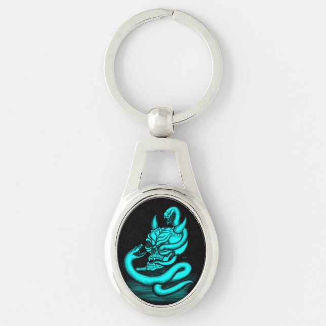 Skull - Devil Head with Snake Key Ring (Front)