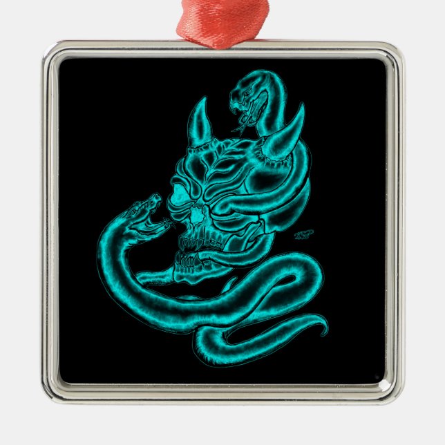 Skull - Devil Head with Snake Metal Tree Decoration (Front)