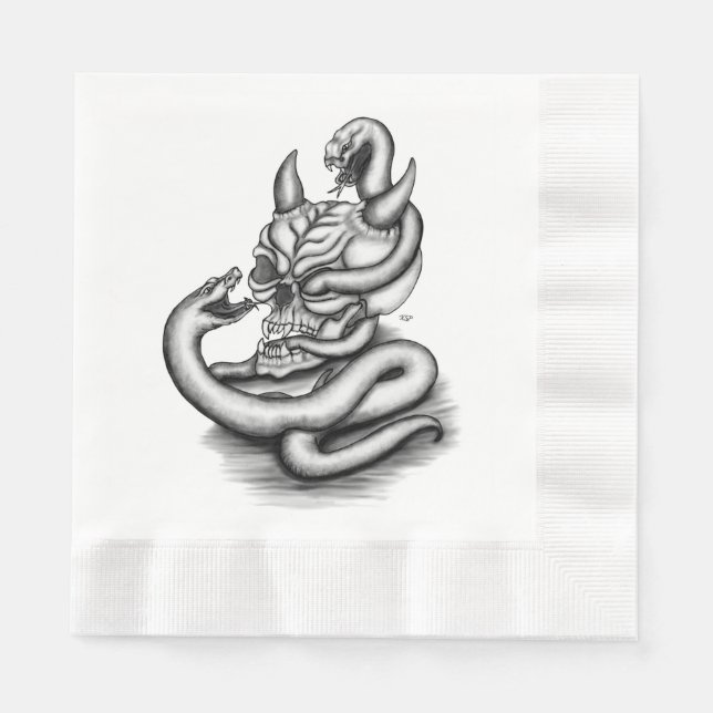 Skull - Devil Head with Snake Napkin (Front)