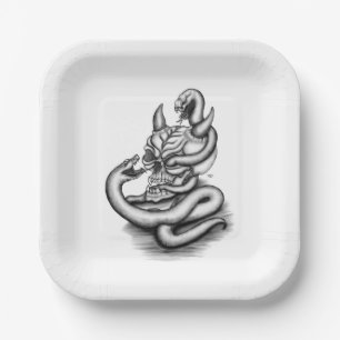 Skull - Devil Head with Snake Paper Plate