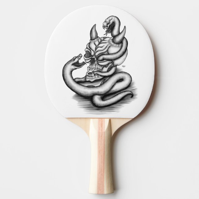Skull - Devil Head with Snake Ping Pong Paddle (Front)