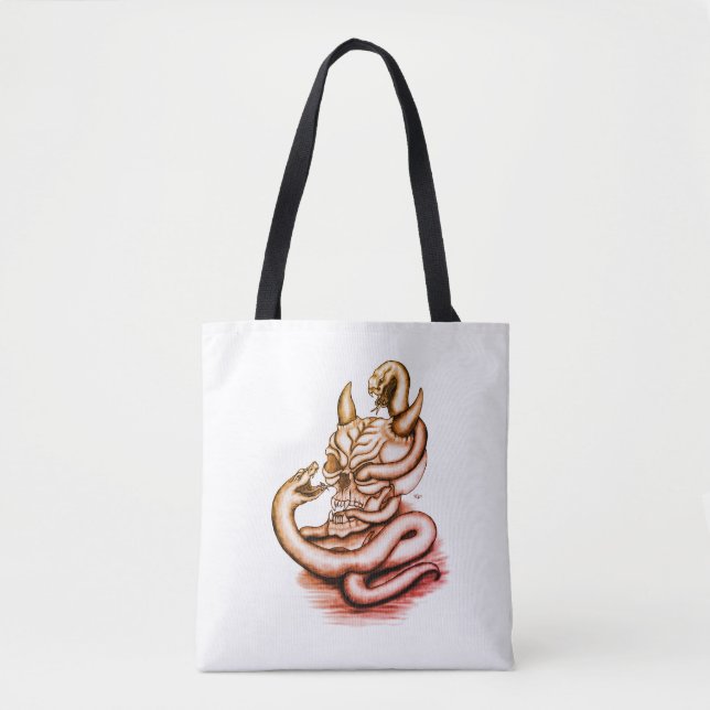 Skull - Devil Head with Snake Tote Bag (Front)