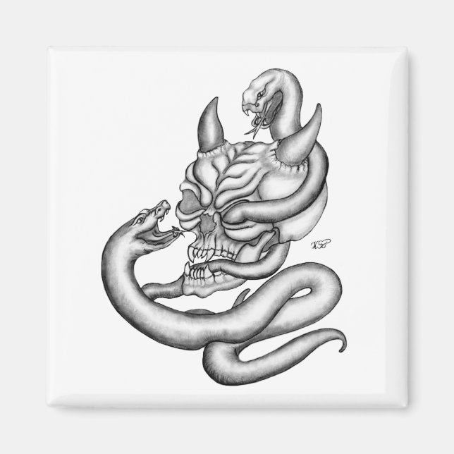 Skull - devil heads with snake magnet (Front)
