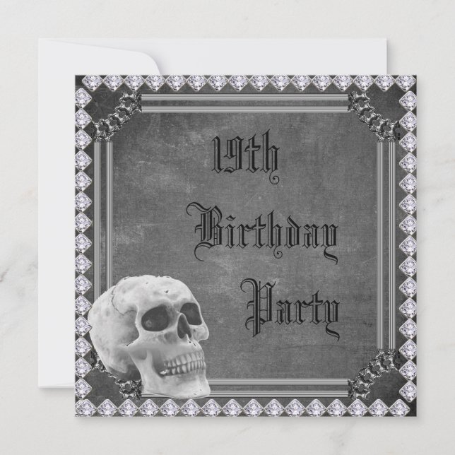 Skull & Diamonds Double Sided 19th Birthday Invitation (Front)