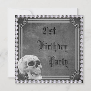Skull & Diamonds Double Sided 21st Birthday Invitation