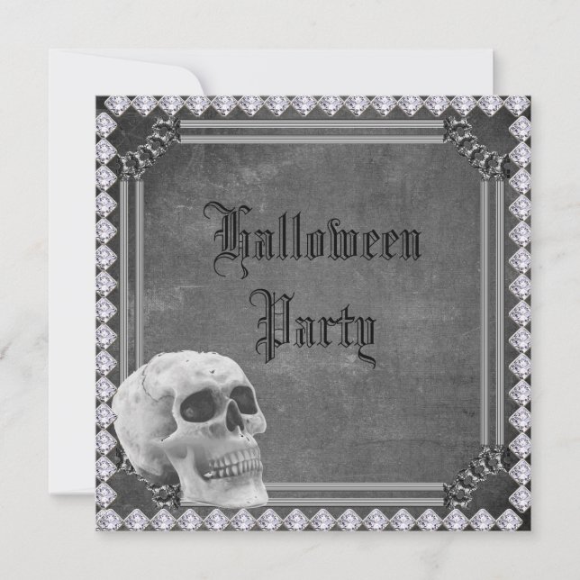 Skull & Diamonds Double Sided Halloween Invitation (Front)