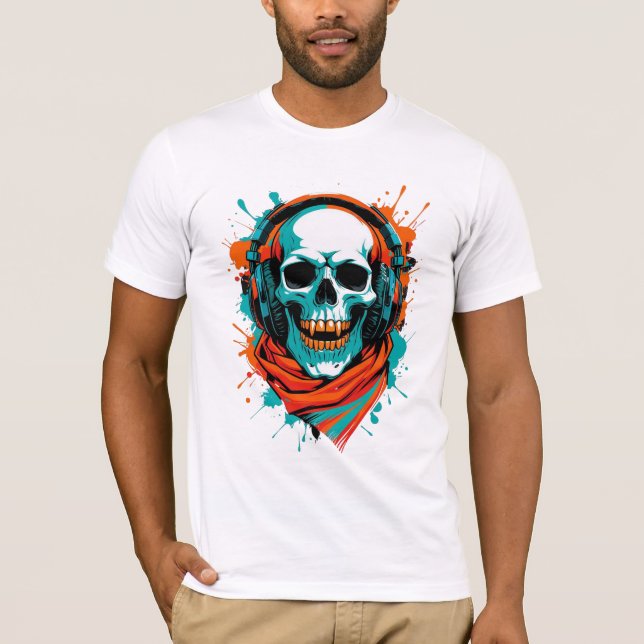 Skull DJ Headphones – Street Art Vibe Music Tee (Front)