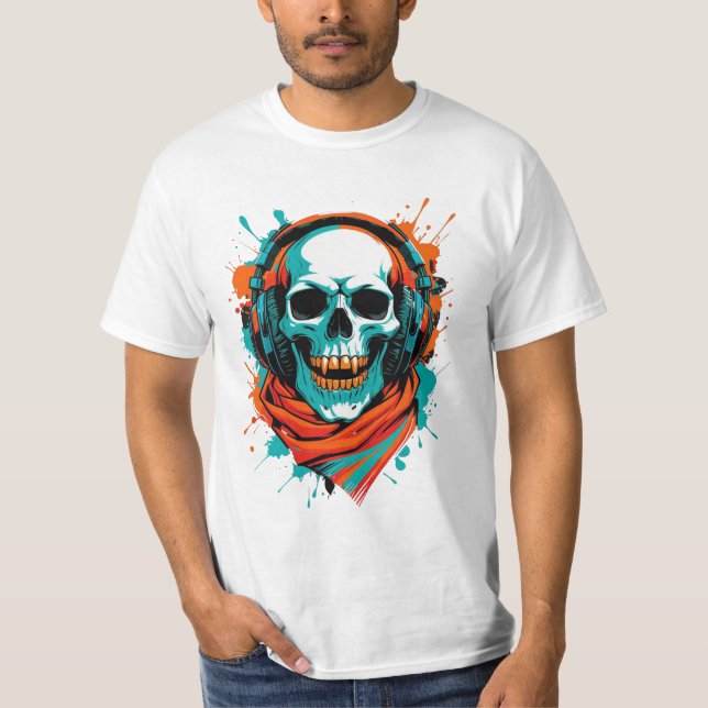 Skull DJ Headphones – Street Art Vibe Music Tee (Front)