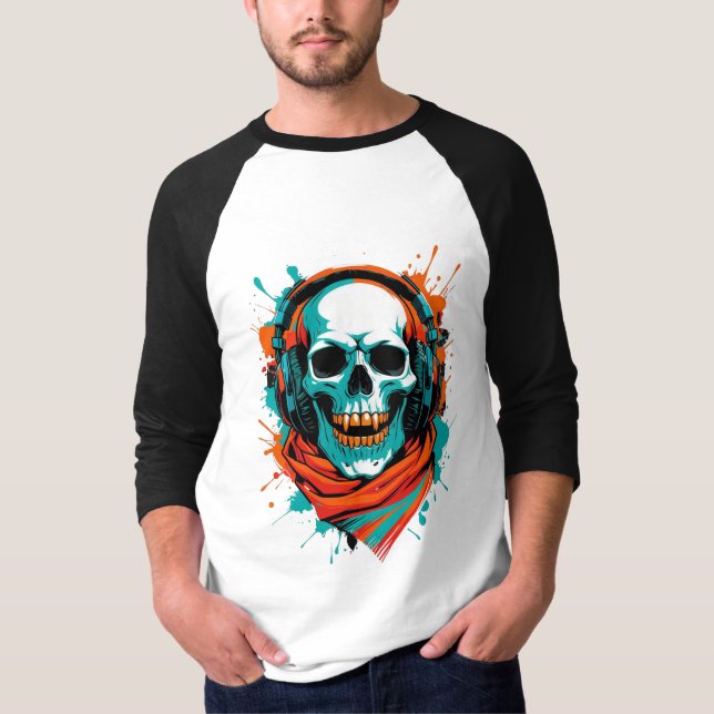 Skull DJ Headphones – Street Art Vibe Music Tee (Front)