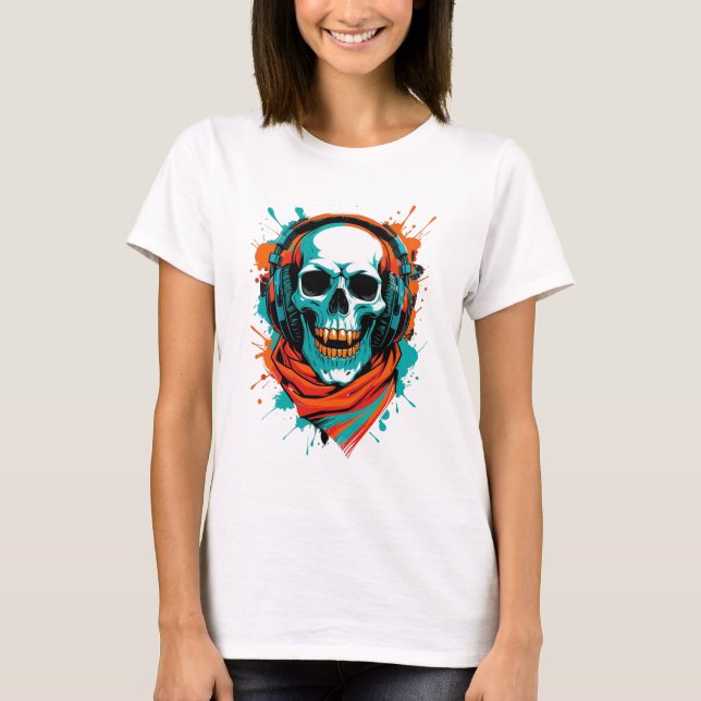 Skull DJ Headphones – Street Art Vibe Music Tee (Front)