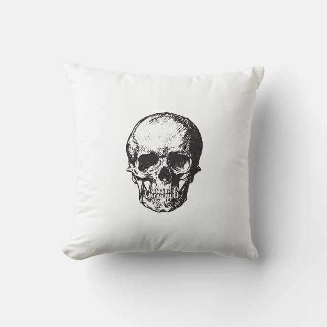 Skull drawing cushion double sided white pillow (Front)