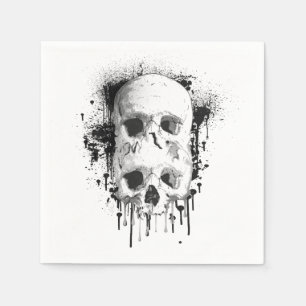 Skull Drip Black Ink Graphic Napkin