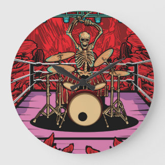 Skull Drummer: Wrestler Ring Illustration Large Clock