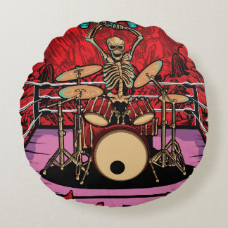 Skull Drummer: Wrestler Ring Illustration Round Cushion