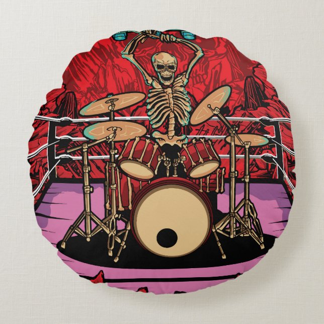 Skull Drummer: Wrestler Ring Illustration Round Cushion (Front)