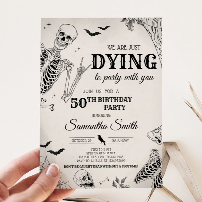 Skull Dying to Party Halloween Birthday Party Invitation (Dying to Party Skull Halloween Party Invitation)