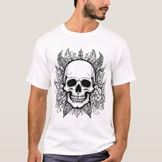 Skull Elegance: Minimalist Gothic Design T-Shirt (Front)