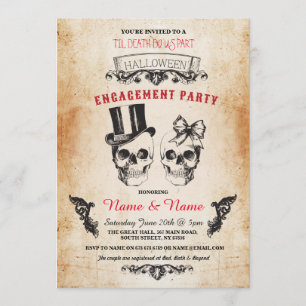 Skull Engagement Party Halloween Gothic Invite