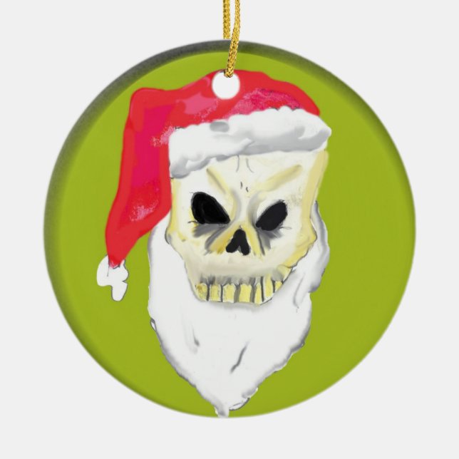Skull face Christmas Ceramic Ornament (Front)