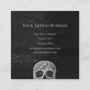 Skull Face Gothic Black And White Tattoo Shop Square Business Card