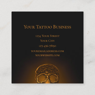 Skull Face Gothic Gold Black Metallic Tattoo Shop Square Business Card