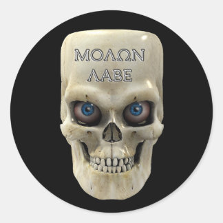 Skull Face Molon Labe Classic Round Sticker