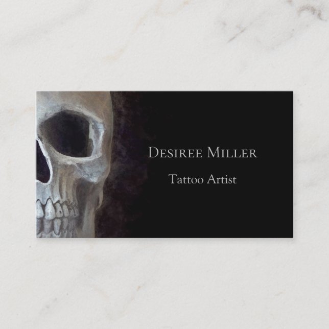 Skull Face Smokey Gothic Black Grey Tattoo Shop Business Card (Front)