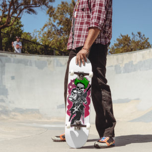 Skull face soldier with green hair skateboard