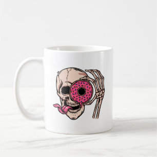 Skull Face With Doughnut dark humour  sweet and so Coffee Mug