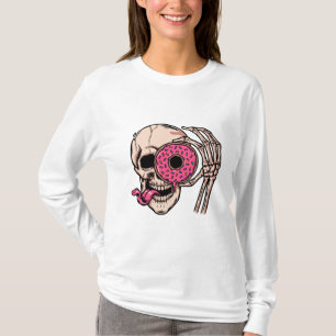 Skull Face With Doughnut dark humour sweet and so T-Shirt