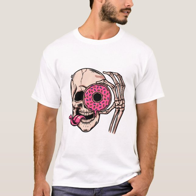 Skull Face With Doughnut dark humour  sweet and so T-Shirt (Front)