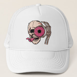 Skull Face With Doughnut dark humour  sweet and so Trucker Hat