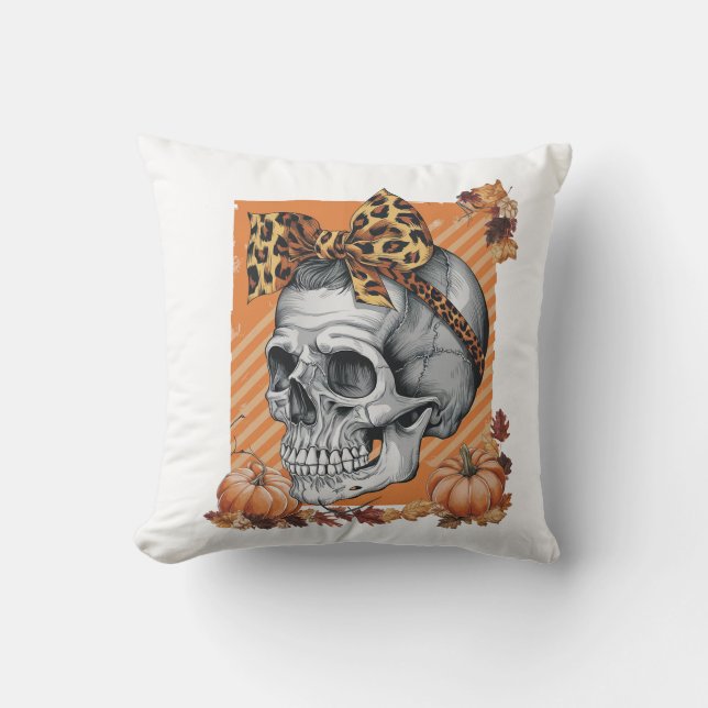 Skull Fall Bow Halloween Cushion (Front)