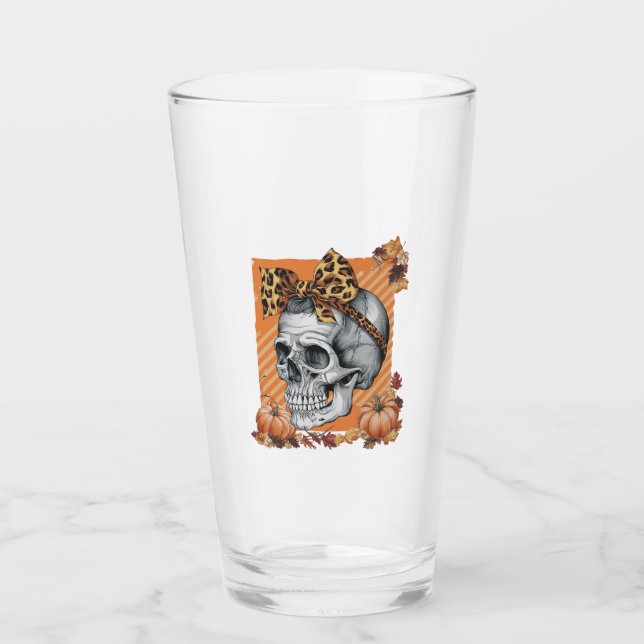Skull Fall Bow Halloween Glass (Front)