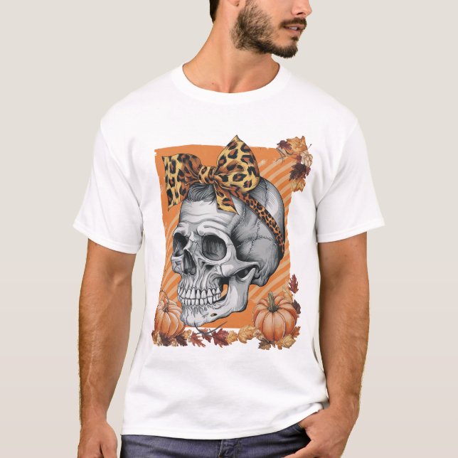 Skull Fall Bow Halloween T-Shirt (Front)