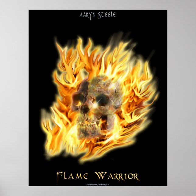 SKULL & FIERY FLAMES Aaryn Steele Art Poster (Front)