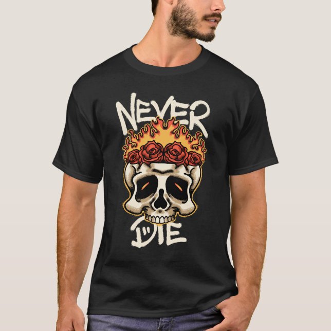 Skull Fire and Roses streetwear  T-Shirt (Front)