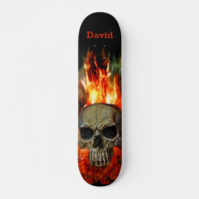 Skull Fire Flames Custom Skateboard (Front)