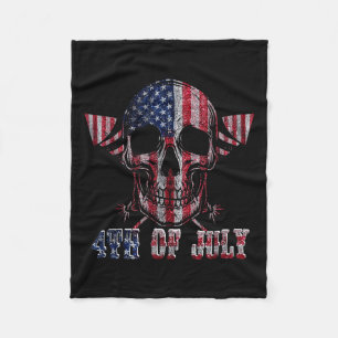 Skull Fireworks Independence Day American Flag 4th Fleece Blanket