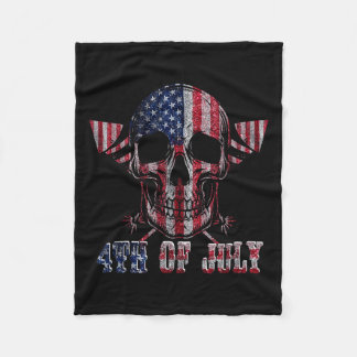 Skull Fireworks Independence Day American Flag 4th Fleece Blanket