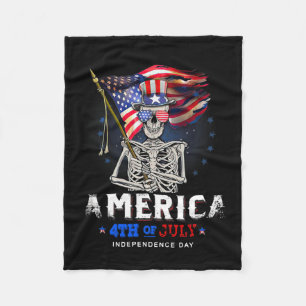Skull Flag America 4th Of July Independence Day Fleece Blanket