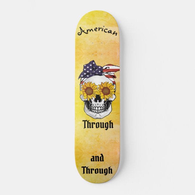 Skull Flag Bow AMERICAN Through and Through Ombre  Skateboard (Front)