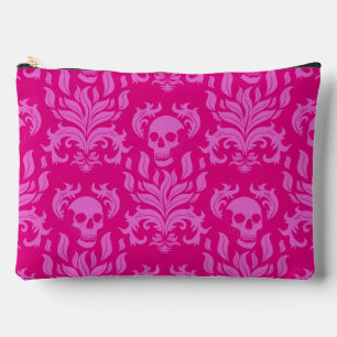 Skull Flame Damask in bubblegum pink on hot pink Accessory Pouch