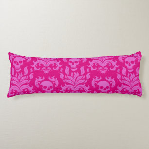 Skull Flame Damask in bubblegum pink on hot pink Body Cushion
