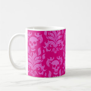 Skull Flame Damask in bubblegum pink on hot pink Coffee Mug