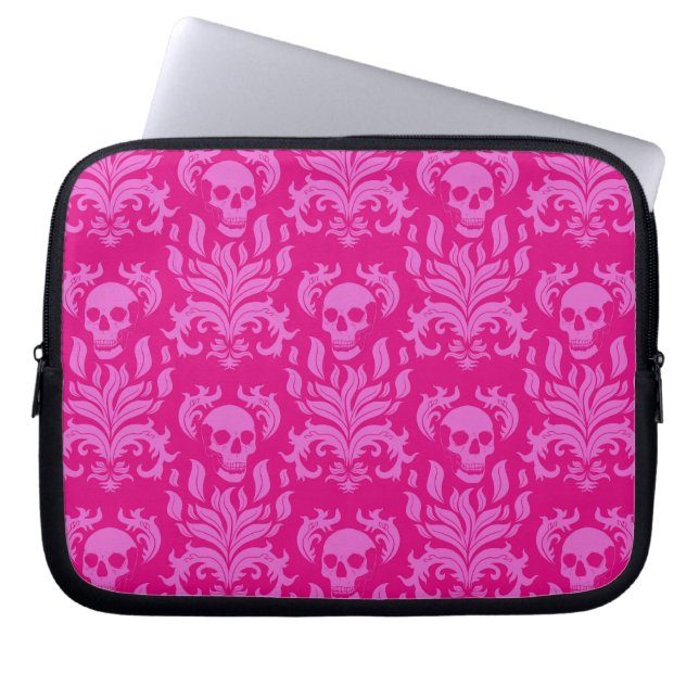 Skull Flame Damask in bubblegum pink on hot pink Laptop Sleeve (Front)
