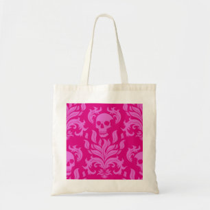 Skull Flame Damask in bubblegum pink on hot pink Tote Bag